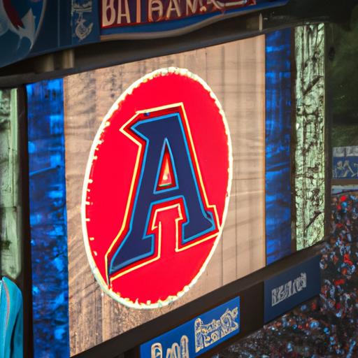The iconic Atlanta Braves logo displayed on the stadium screen, building anticipation among fans.