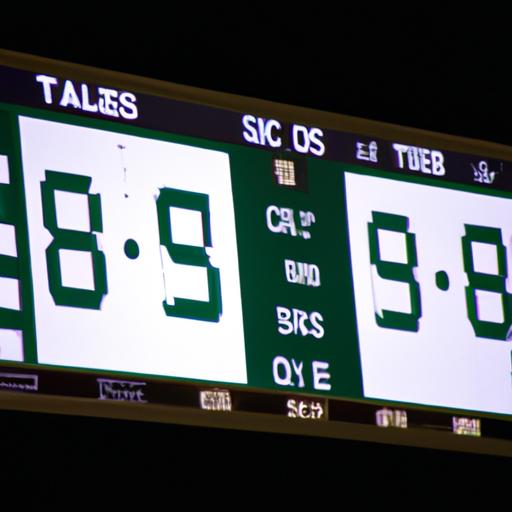 A scoreboard showing a tied game where both teams have charged their efforts to the game.