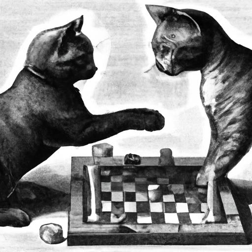 Two cats locked in a game with no winner, representing a 'cat's game.'